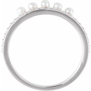 Sterling Silver Cultured White Freshwater Pearl & 1/5 CTW Natural Diamond Stackable Ring