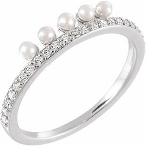 Sterling Silver Cultured White Freshwater Pearl & 1/5 CTW Natural Diamond Stackable Ring