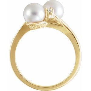 14K Yellow Cultured White Akoya Pearl & .06 CTW Natural Diamond Bypass Ring