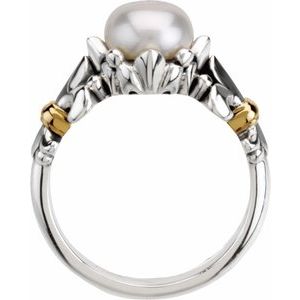 Sterling Silver & 14K Yellow Cultured White Freshwater Pearl Ring