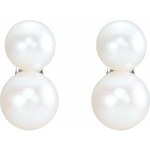 Sterling Silver Cultured White Freshwater Pearl Ear Climbers