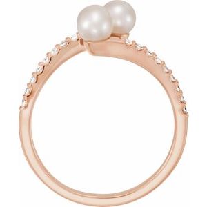 14K Rose Cultured White Freshwater Pearl & 1/6 CTW Natural Diamond Bypass Ring