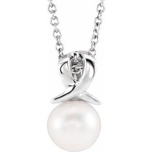 Platinum Cultured White Freshwater Pearl Bypass 16-18" Necklace