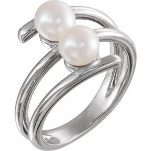 14K White Cultured White Freshwater Pearl Two-Stone Ring