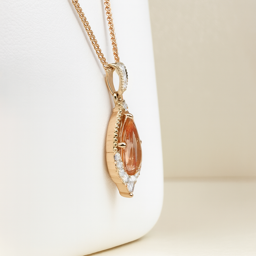 14K Rose Gold Morganite & Diamond Pendant