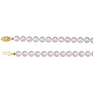 14K Yellow Cultured White Akoya Pearl 18" Necklace