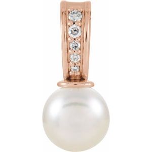 14K Rose Cultured White Freshwater Pearl & .03 CTW Natural Diamond Pendant