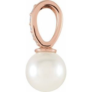 14K Rose Cultured White Freshwater Pearl & .03 CTW Natural Diamond Pendant