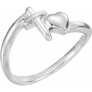 14K White Cross & Heart Chastity Ring