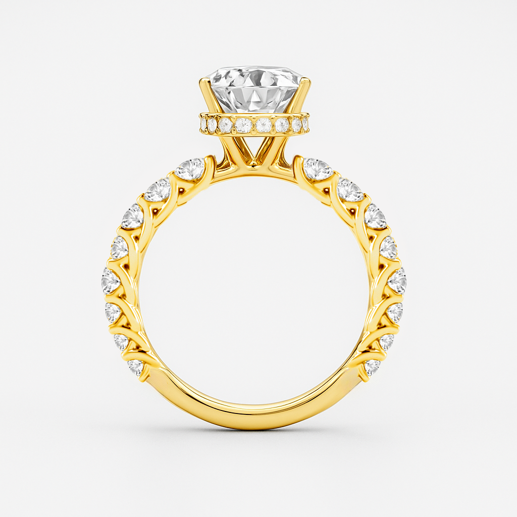 The Diana Ring - Lab Grown Diamond with Large Diamond Pave Band and Hidden Halo