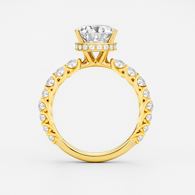 The Diana Ring - Lab Grown Diamond with Large Diamond Pave Band and Hidden Halo