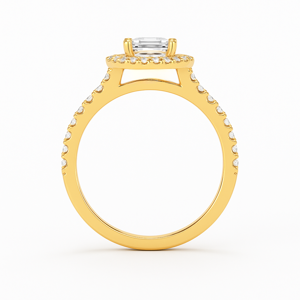 The Juliana Ring – Diamond Halo Solitaire with Pavé Shoulders