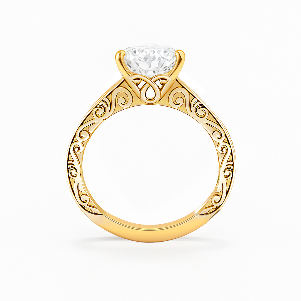 The Riviera Ring – Round Solitaire with Channel-Set Band and Vintage Detail