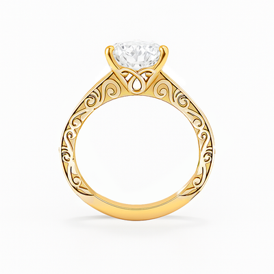 The Riviera Ring – Round Solitaire with Channel-Set Band and Vintage Detail