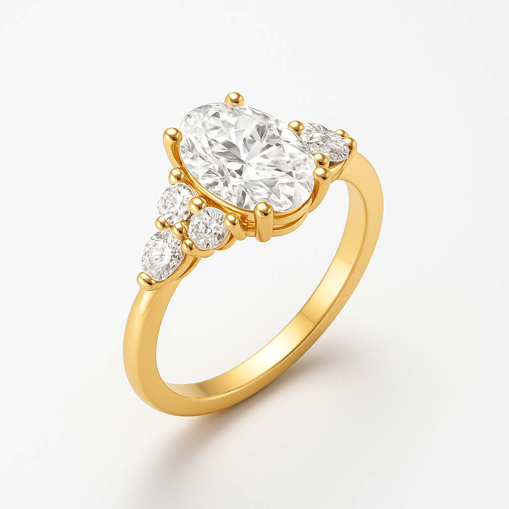 The Maya Ring - Lab Grown Diamond with Side Stones