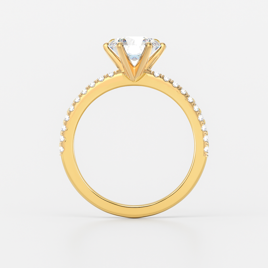 The Vera Ring - Lab Grown Diamond with 6-claws and Fine Pave Band