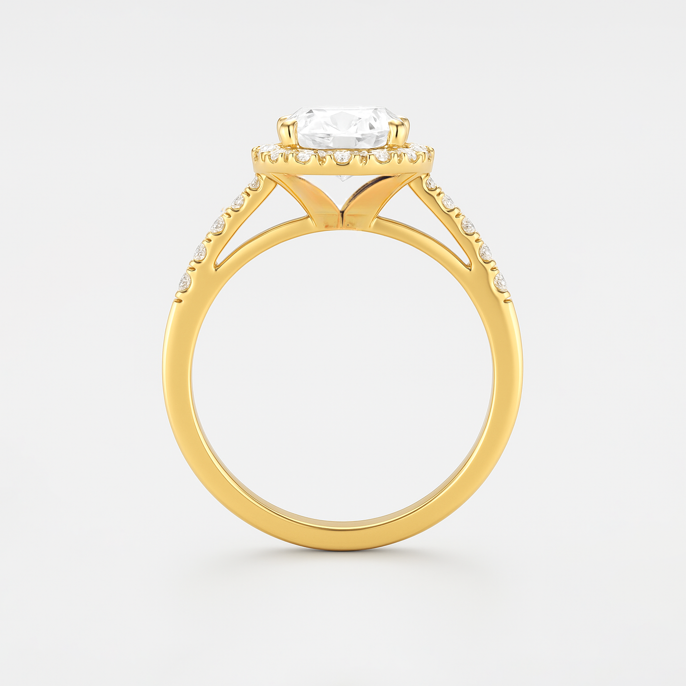 The Rosalie Ring – Diamond Halo Solitaire with Pavé Shoulders
