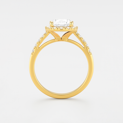 The Rosalie Ring – Diamond Halo Solitaire with Pavé Shoulders