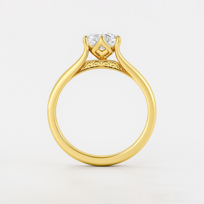 The Aurelia Ring – Elongated Cushion Diamond Six-Claw Solitaire with Tulip Basket & Vintage Gallery