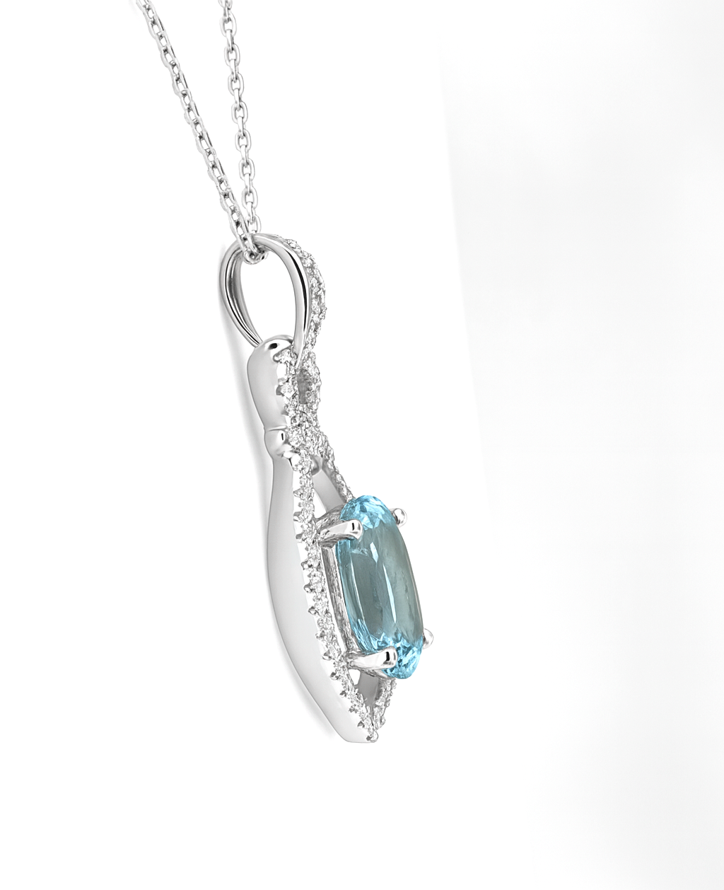 14K White Gold Aquamarine & Diamond Pendant
