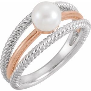 14K White/Rose Cultured White Freshwater Pearl Negative Space Ring