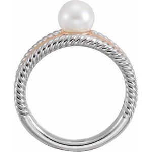 14K White/Rose Cultured White Freshwater Pearl Negative Space Ring