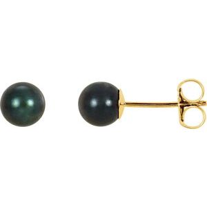 14K Yellow 5 mm Cultured Black Akoya Pearl Earrings