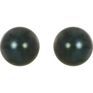 14K White 7 mm Black Akoya Cultured Pearl Earrings