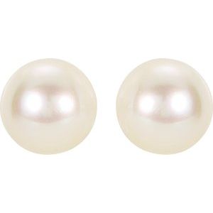 14K Yellow 8 mm Cultured White Akoya Pearl Earrings