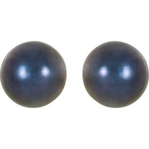 14K White  6 mm Cultured Black Akoya Pearl Earrings