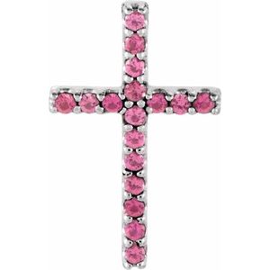 14K White Natural Pink Tourmaline Petite Cross Pendant