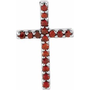 14K White Natural Mozambique Garnet Petite Cross Pendant