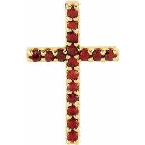 14K Yellow Natural Mozambique Garnet Petite Cross Pendant