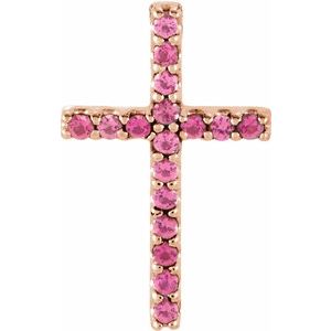 14K Rose Natural Pink Tourmaline Petite Cross Pendant