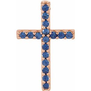 14K Rose Natural Blue Sapphire Petite Cross Pendant