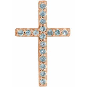 14K Rose Natural Swiss Blue Topaz Petite Cross Pendant