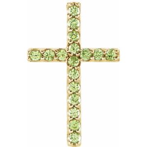 14K Yellow Natural Peridot Petite Cross Pendant