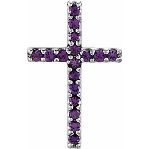 14K White Natural Amethyst Petite Cross Pendant