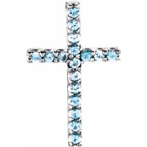 14K White Natural Aquamarine Petite Cross Pendant