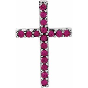 Platinum Natural Ruby Petite Cross Pendant