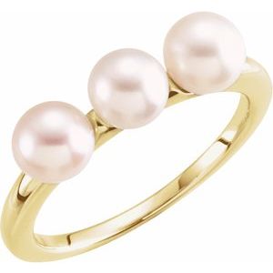 14K Yellow Cultured White Freshwater Pearl Three-Stone Ring