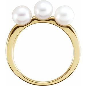 14K Yellow Cultured White Freshwater Pearl Three-Stone Ring