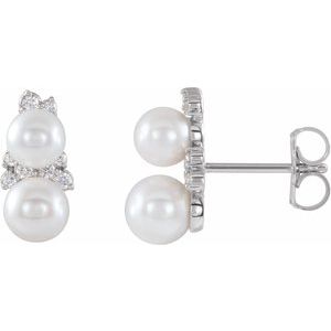 Sterling Silver Cultured White Freshwater Pearl & 1/10 CTW Natural Diamond Ear Climbers