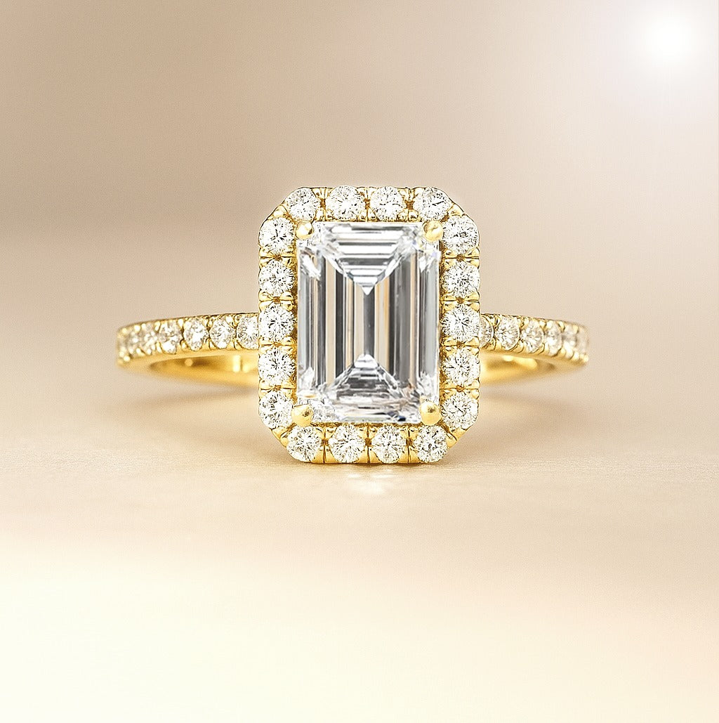 Emerald Lab Grown Diamond Halo Engagement Ring - Louise