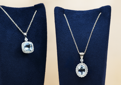 14K White Gold Aquamarine & Diamond Pendant