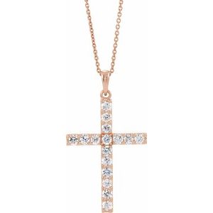 14K Rose 1.37ct Natural Diamond Cross Necklace