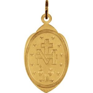 14K Yellow 18x12 mm Oval Miraculous Medal Pendant