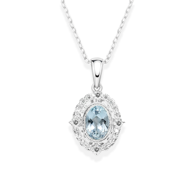 14K White Gold Aquamarine & Diamond Pendant