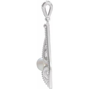 Platinum Cultured White Freshwater Pearl Vintage-Inspired Pendant