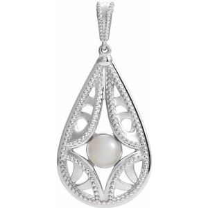 Platinum Cultured White Freshwater Pearl Vintage-Inspired Pendant
